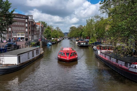 The Prinsengracht with a canal boat