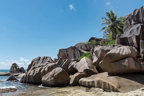 Grand Anse beach with granite rocks