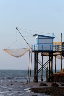 Traditional fishing huts built on stilts on the Gironde