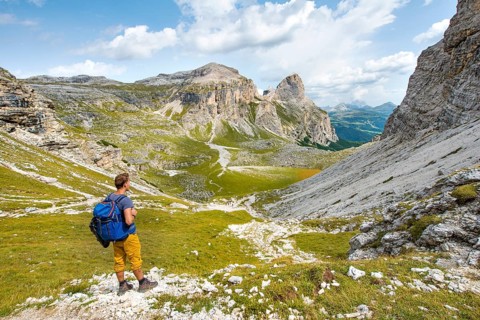Hikers looking into a valley