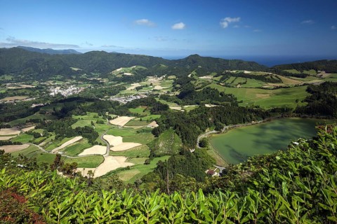 View from Miradouro do Pico Ferro into the valley of Furnas