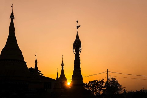 Backlit Pagodas at sunset