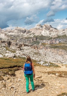 Woman on footpath to Passo Cir