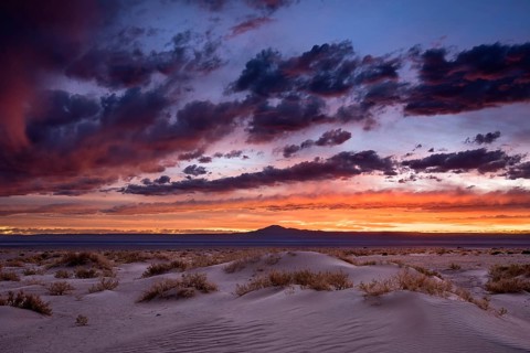 Sunset in the salt desert Salar de Atacama