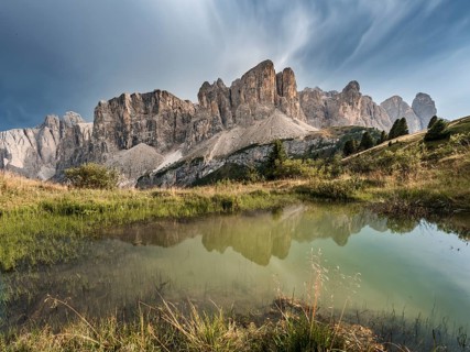 Sella Group with Piscadu reflected in a pond