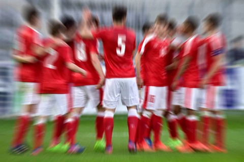 Football players in a group