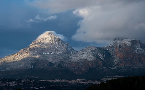 Puig Campana mountain in winter with snow