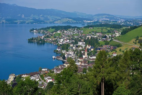 View of the village of Weggis on Lake Lucerne