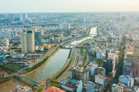 View of Ho Chi Minh City and Saigon River from the Bitexco Financial Tower