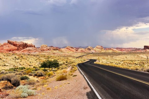 Lonely road through desert