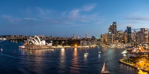 Circular Quay and The Rocks at dusk