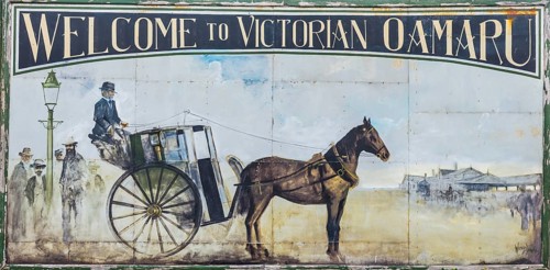 Old sign with horse carriage