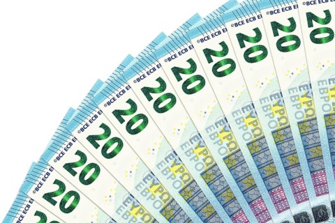 Heap of 20 euro bank notes