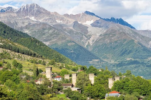 Traditional Svanetian towers in Shkhara Mountains