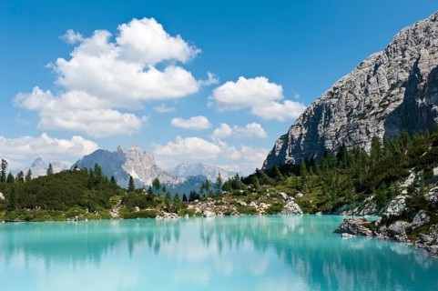 Turquoise blue mountain lake