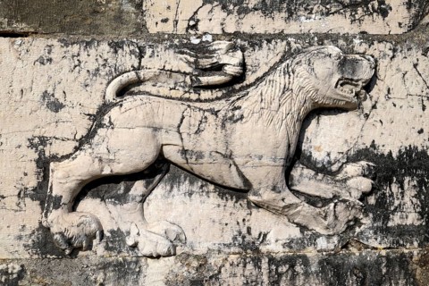 Relief of a lion on ruins of St. Nicholas Monastery Church