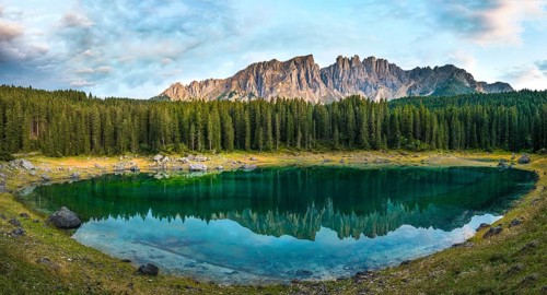 Latemar Group reflected in the Lake of Carezza