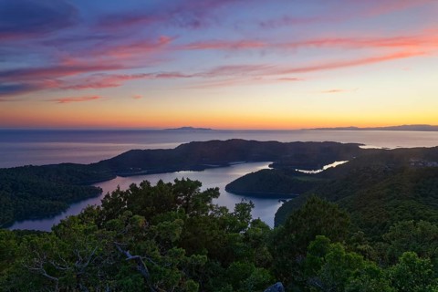 Sunset from the view point Montokuc in the national park Mljet