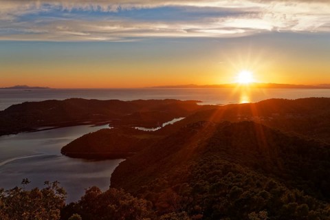 Sunset from the view point Montokuc in the national park Mljet