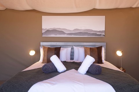 Double bed in luxury tent