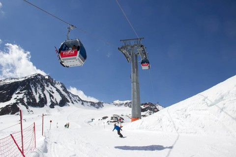 Gondolas over ski area