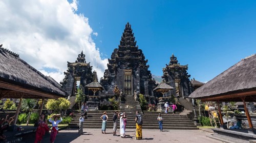 Balinese in front of Mother Temple