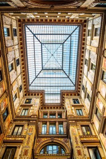 Ornately painted and decorated courtyard of the Palazzo Sciarra Galleria Sciarra