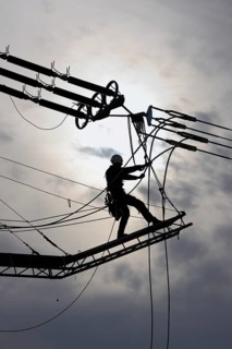 High-voltage engineer at work