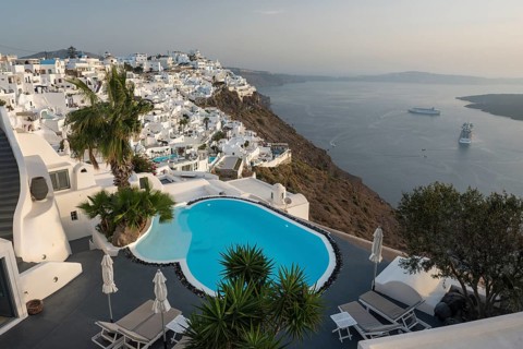 Terrace with hotel swimming pool