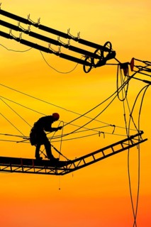 High-voltage engineer at work