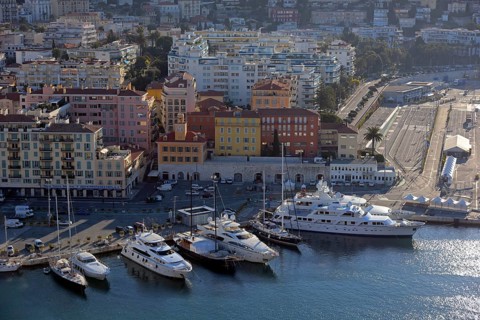Town and luxury yachts in harbour