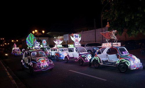 Colorful with LEDs illuminated cars