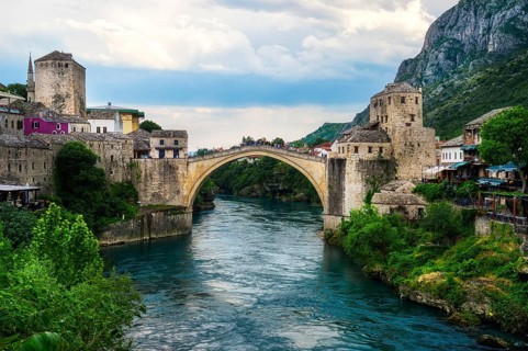 Mostar Bridge over Neretva river