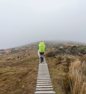 Hiker in mist