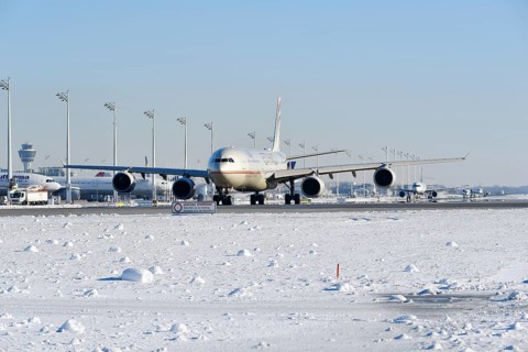 Aircraft on snowy runway
