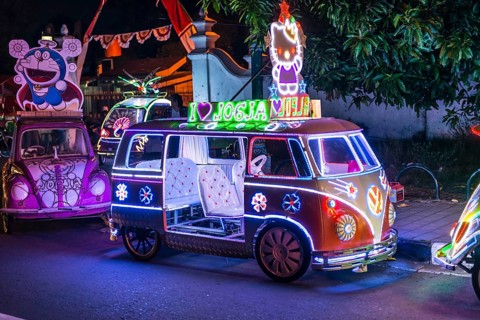 Car illuminated with colourful LEDs