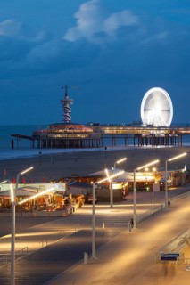 Beach boardwalk on the pier at night