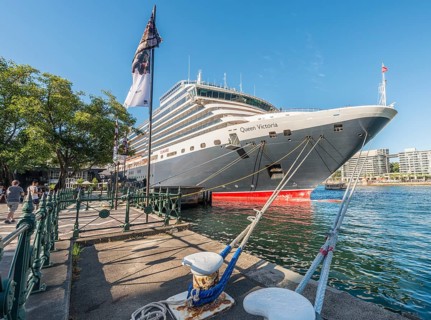 Cruise ship Queen Victoria is docked in the harbor