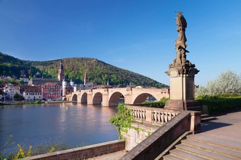 View over the river Neckar to the Church of the Holy Spirit