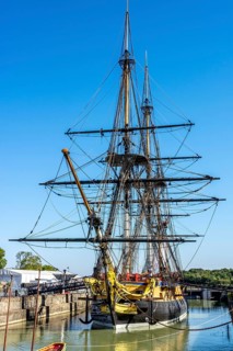 Replica of French frigate l'Hermione in her dock at the Arsenal of Rochefort