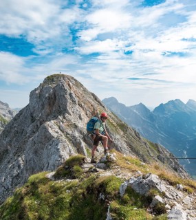 Hiker on via ferrata