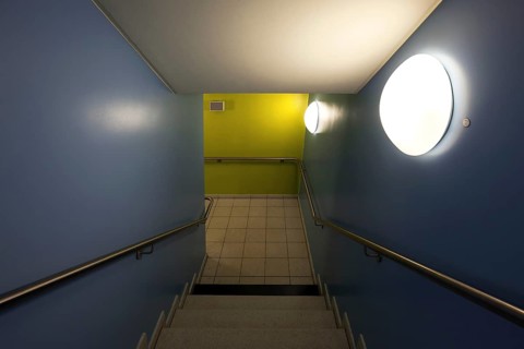 Staircase to underground parking garage