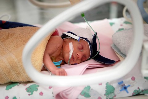 Incubator with newborn baby