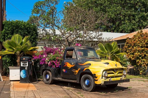 Vintage car decorated with flowers