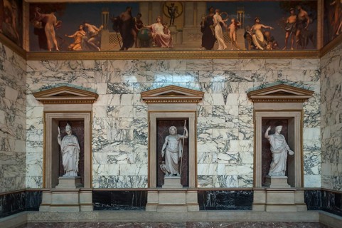 Sculptures and frieze in stairwell of Austrian Parliament