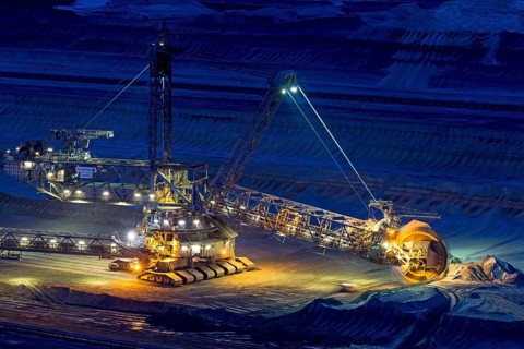Lignite opencast mine at night
