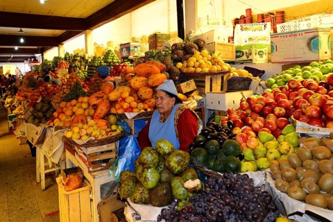 Sale of fruit at market stall