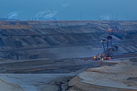 Lignite opencast mine at night