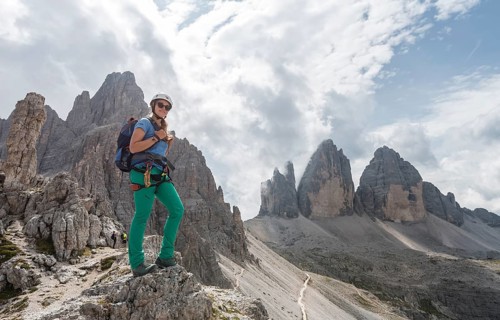 Hiker on the via ferrata to Paternkofel