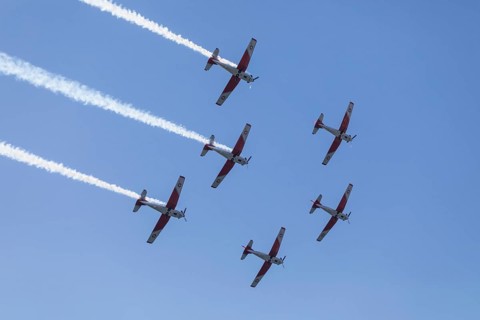 PC-7 team of the Swiss Air Force at a flight show on the occasion of Air & Days in Lucerne